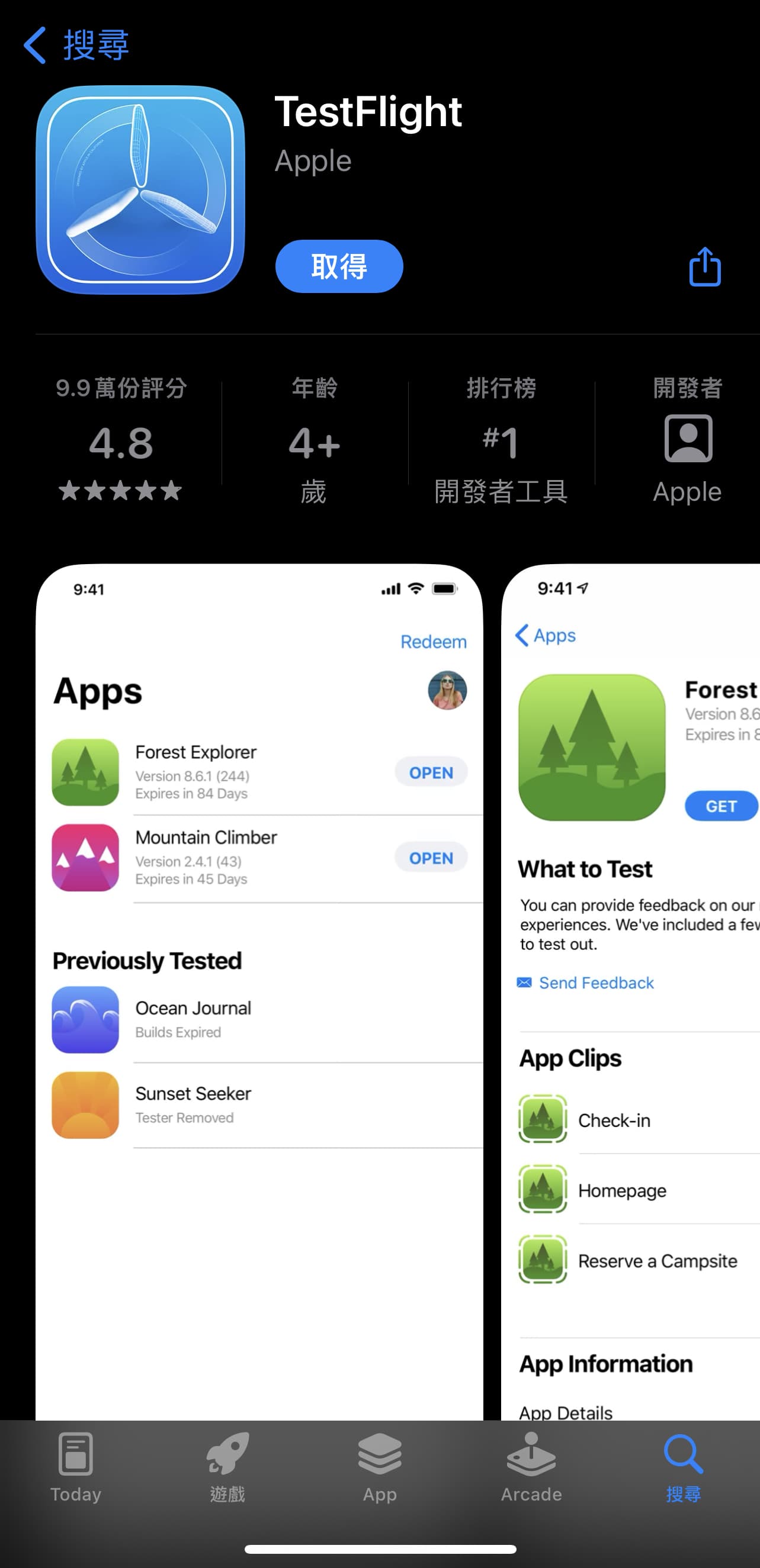 TestFlight page in apple store